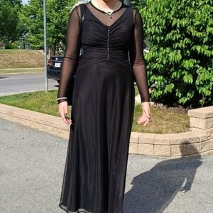 M🖤Evening Prom Cocktail Elegant Black Maxi Dress with Back Lace 🖤 Goth Emu